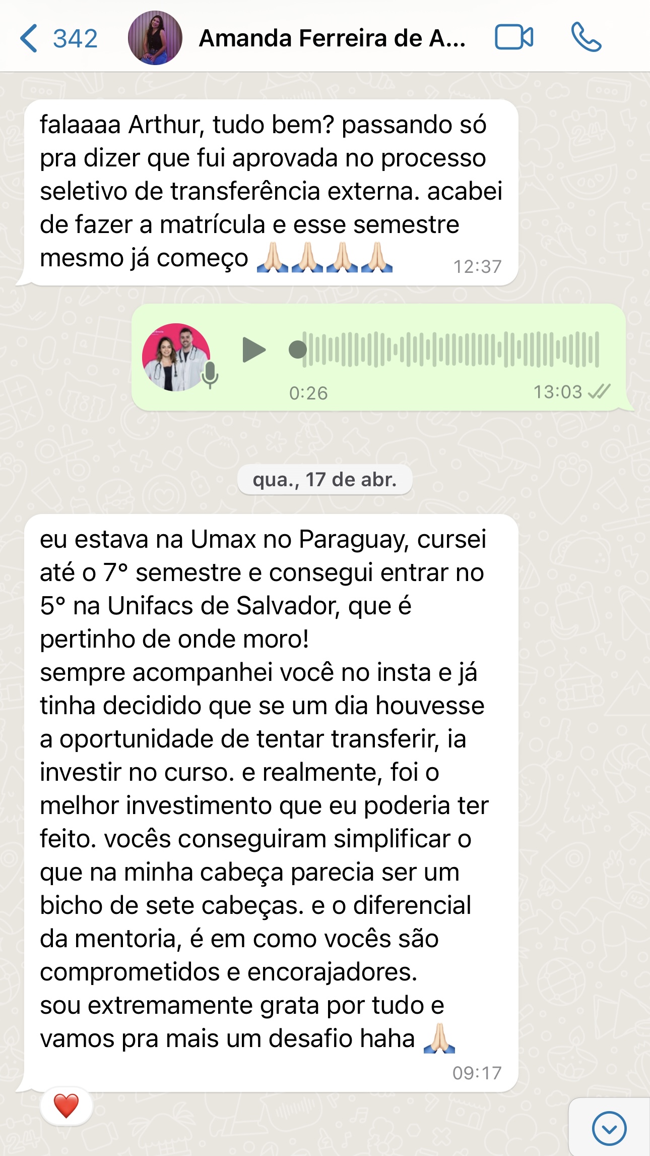 Depoimento de Amanda Ferreira Andrade