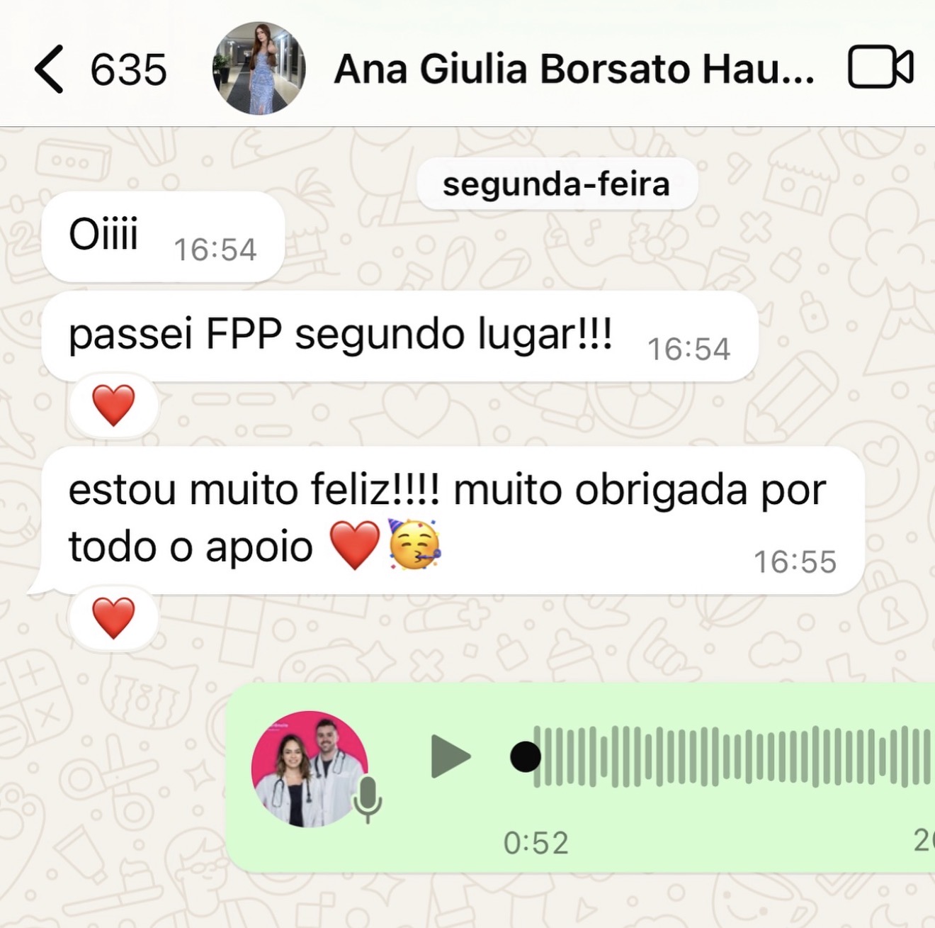 Depoimento de Ana Giulia Borsato Hauser, aprovada na FPP Curitiba
