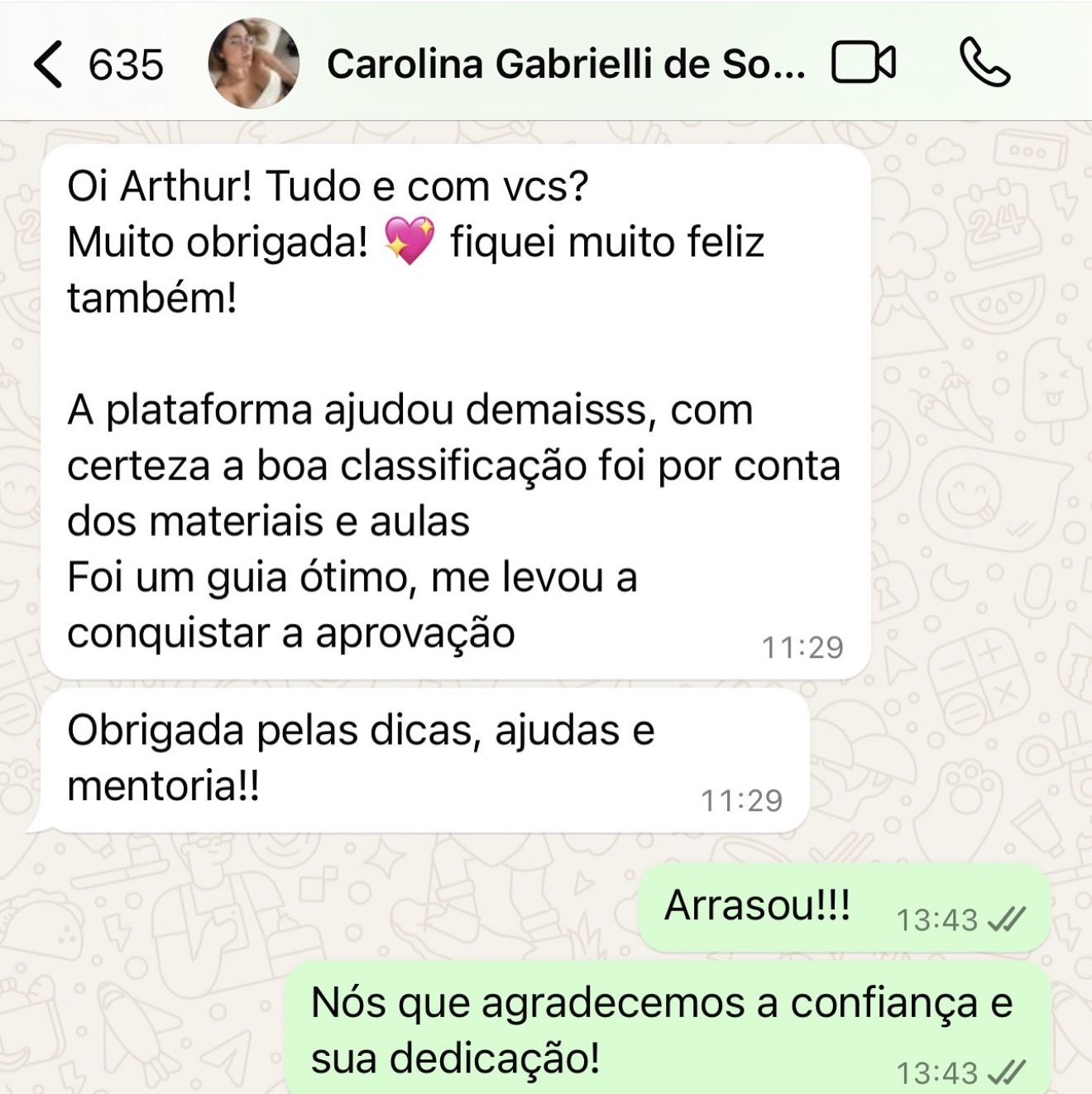 Depoimento de Carolina Gabrielli de Souza, aprovada na Santa Casa