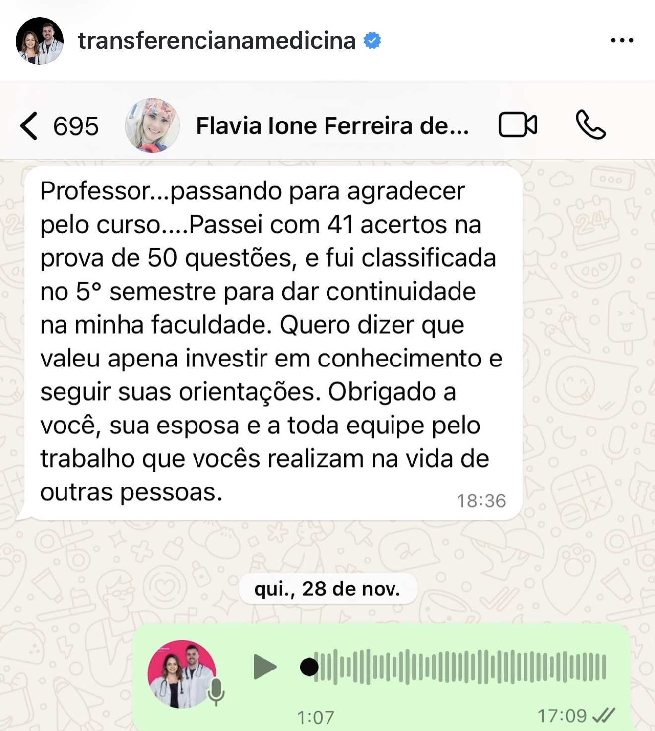Depoimento de Flavia Ione Ferreira de França, aprovada na Unisul Palhoça