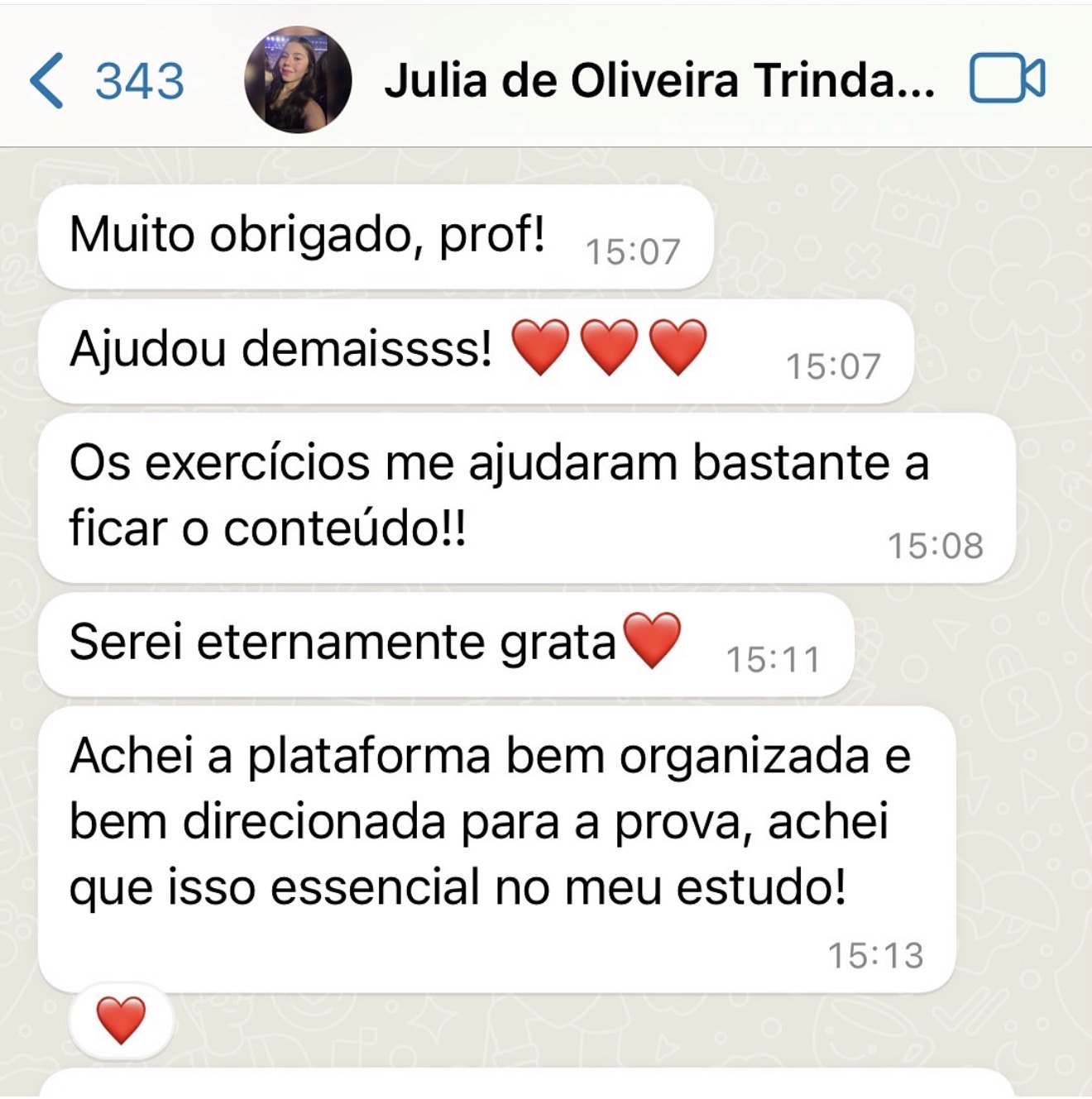 Depoimento de Julia de Oliveira Trindade, aprovada na USP Bauru